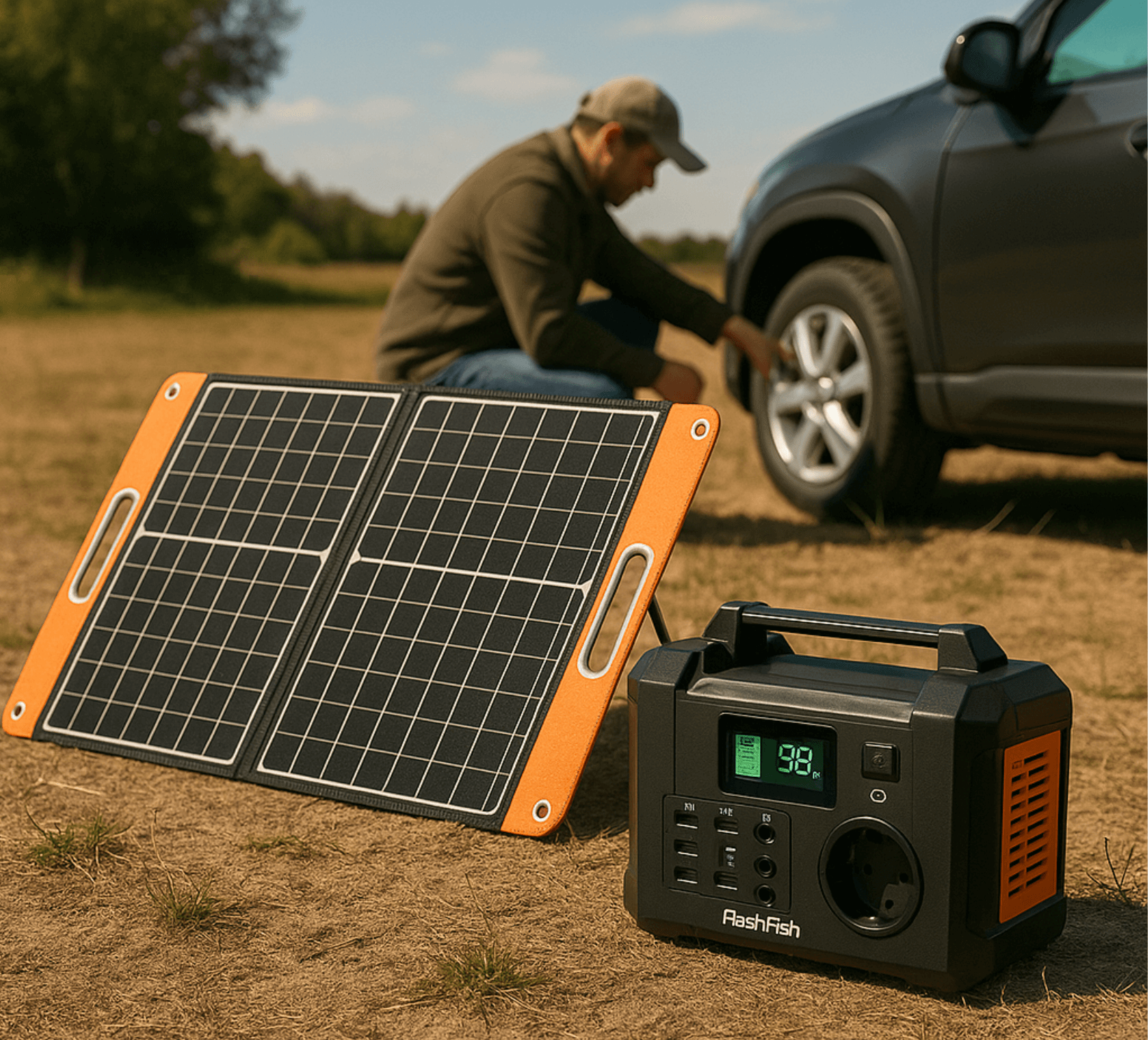 mobile Solaranlage beim Camping mit Auto