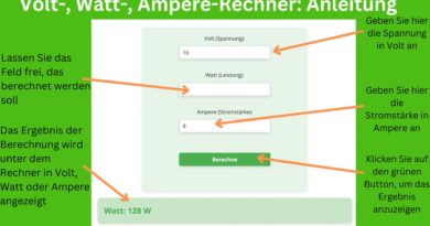 Volt-, Watt-, Ampere-Rechner Anleitung